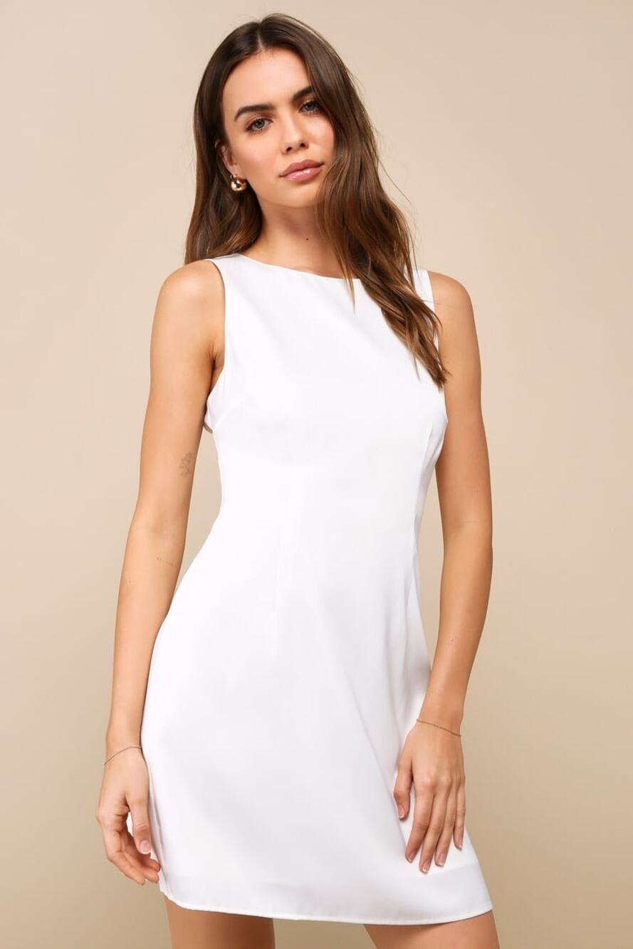 NWT Lulus Elevated Appearance Ivory Satin Open Back Mini Dress Party Cocktail XL